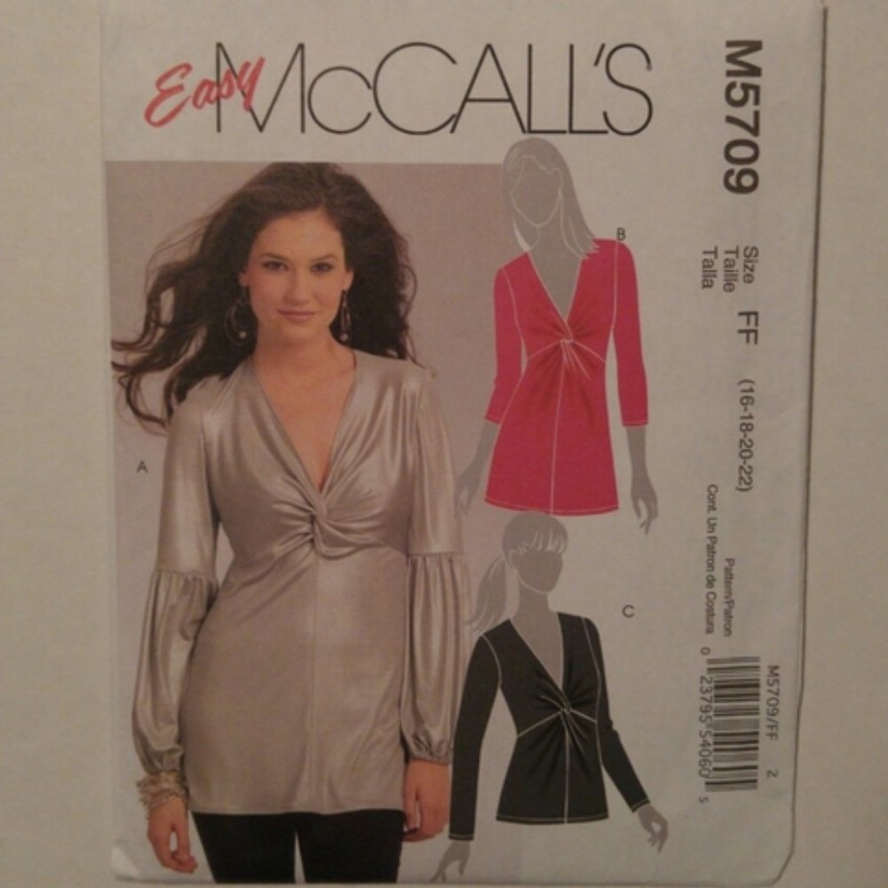 McCall's Easy Trendy Top Pattern # M5709  SZ FF